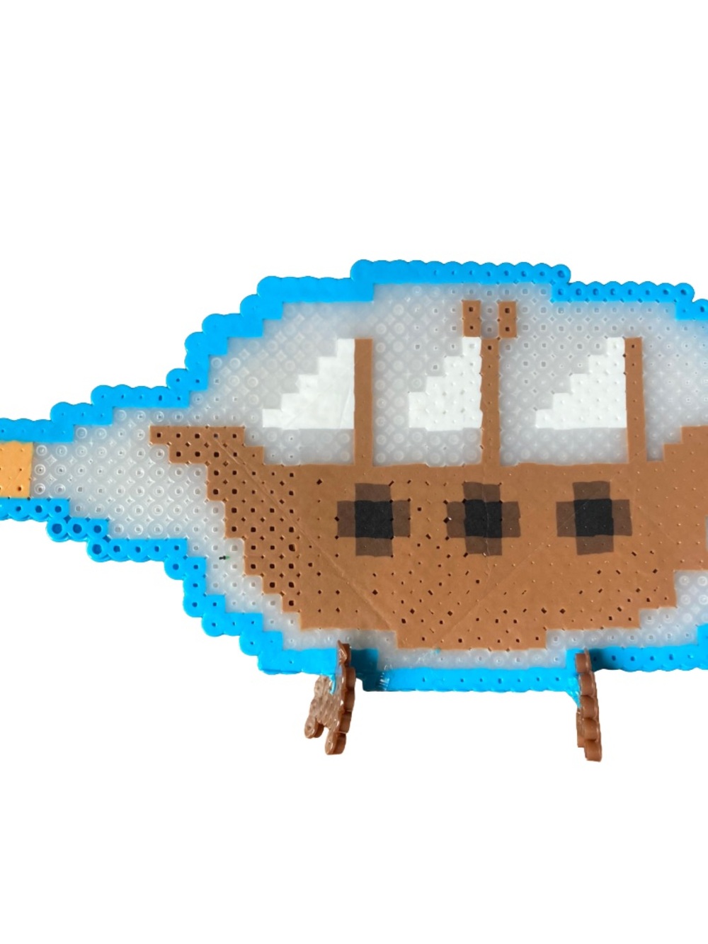 Hand Crafted blue and brown Perler Bead Ship Sculpture